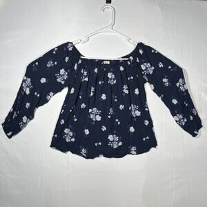 Hollister Women’s Size S Navy Blue White Floral Blouse Top 3/4 Sleeve
